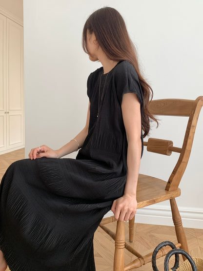 Pleated Textured Midi Dress