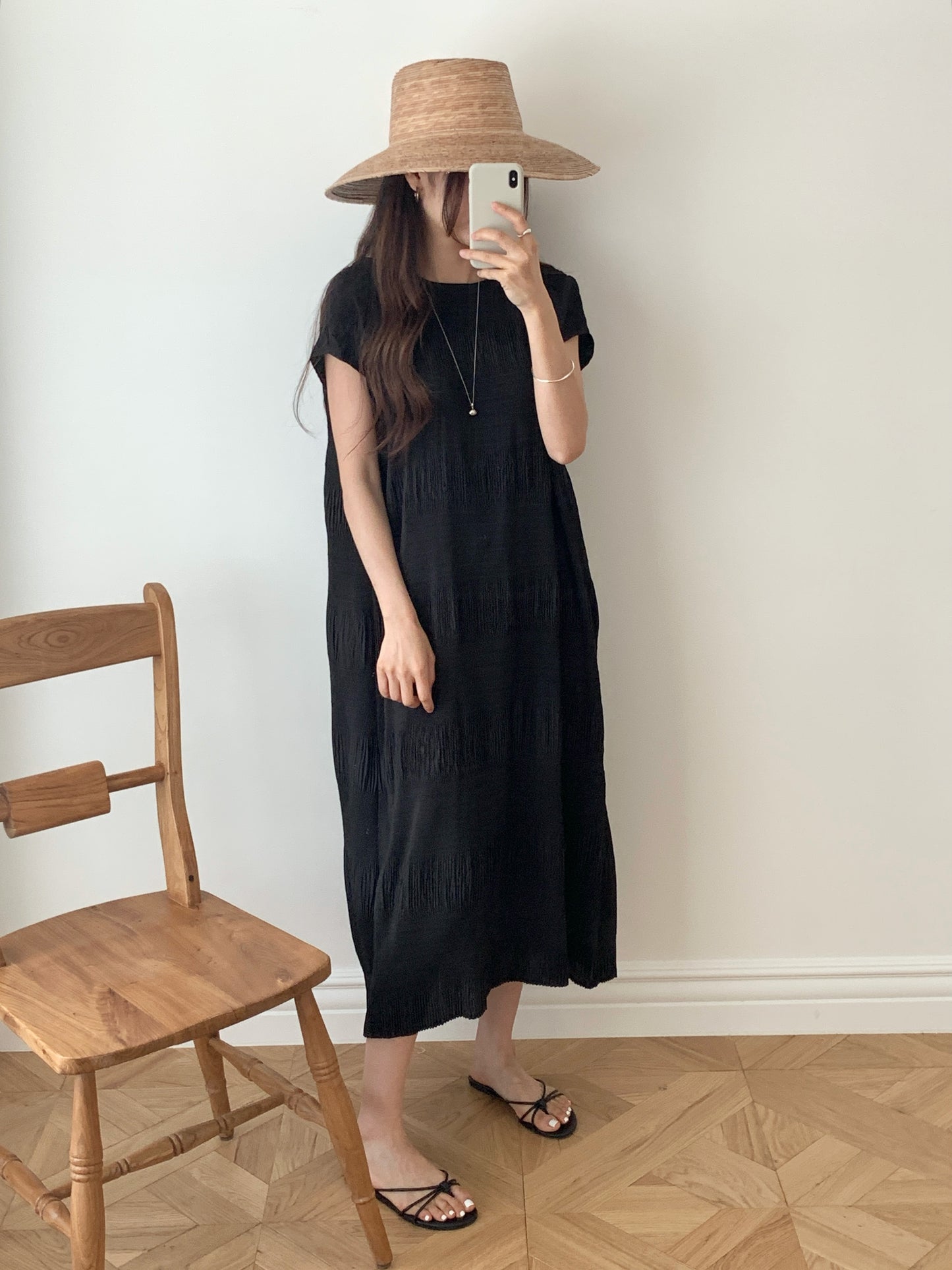 Pleated Textured Midi Dress