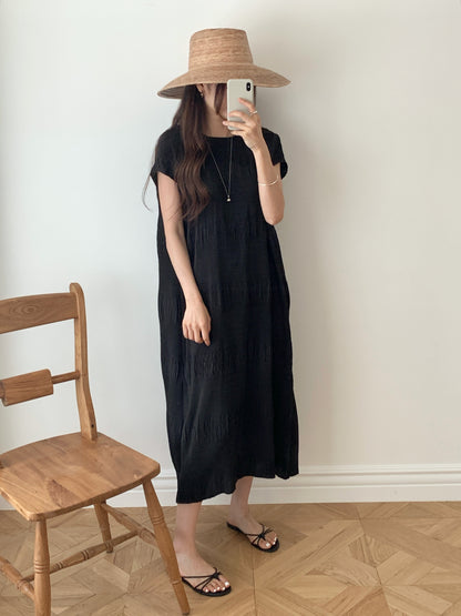 Pleated Textured Midi Dress