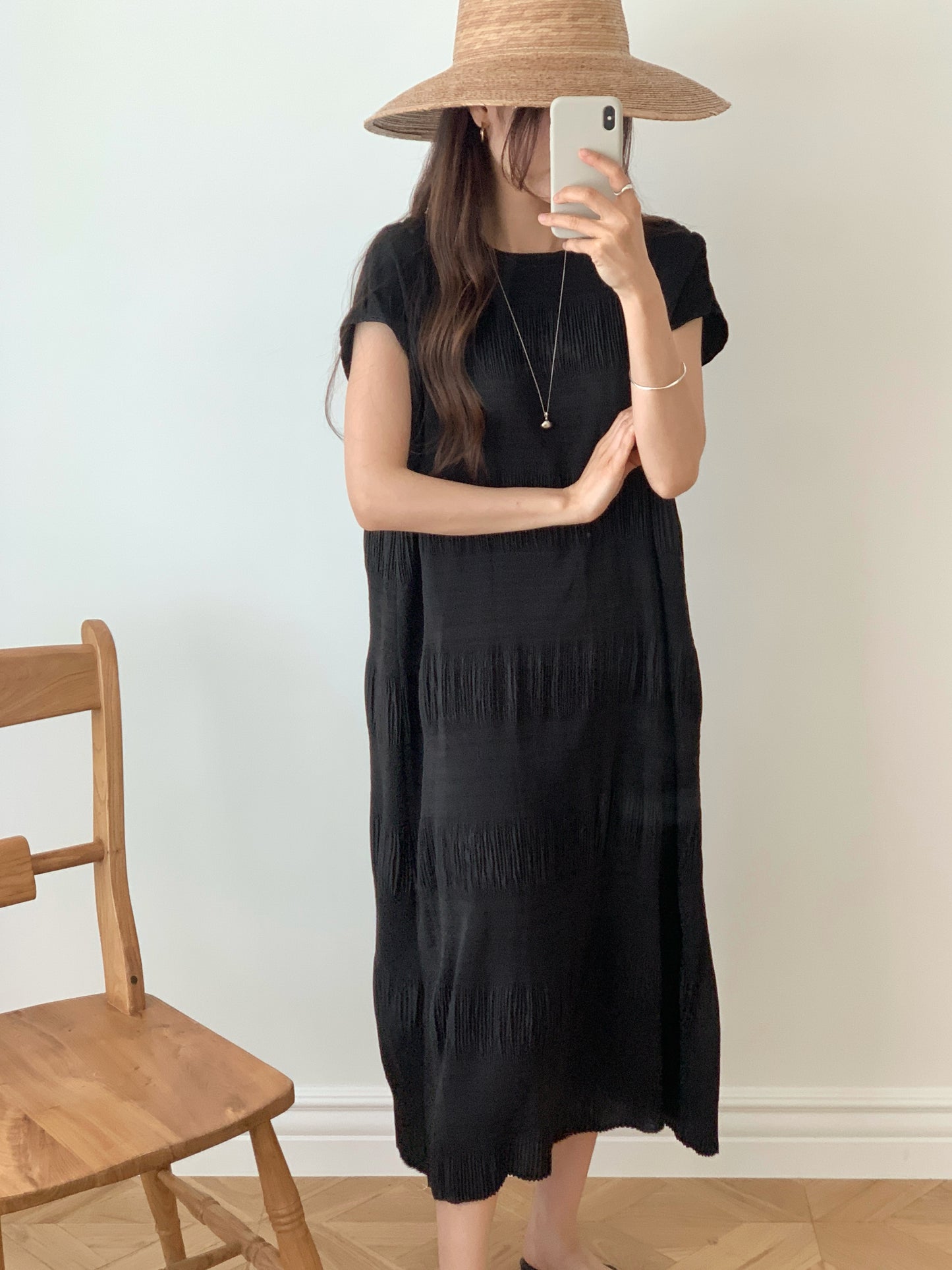 Pleated Textured Midi Dress