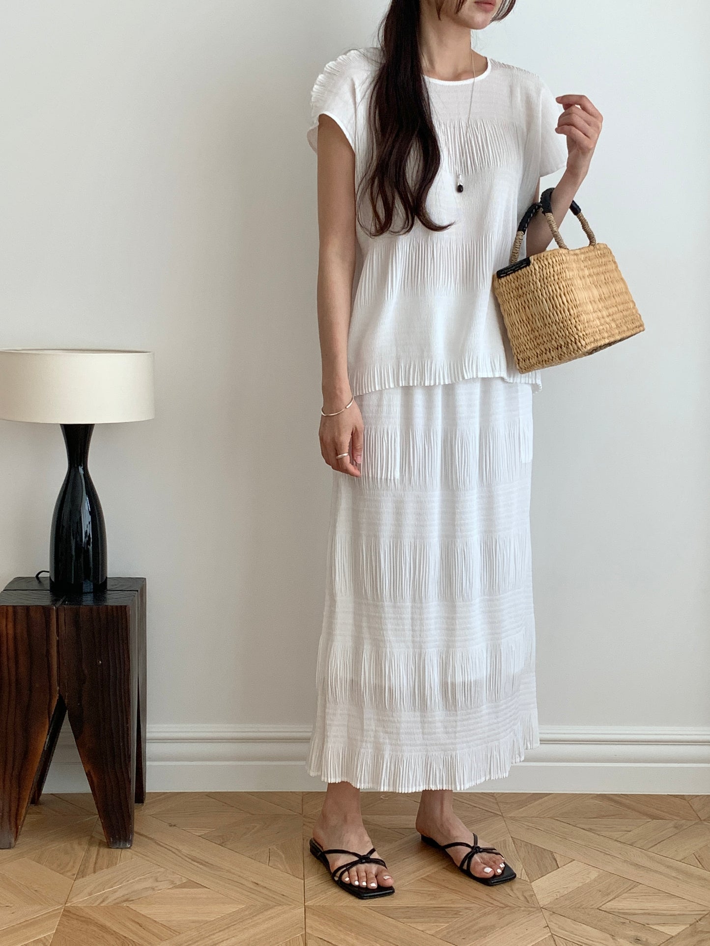 Pleated Texture Maxi Skirt