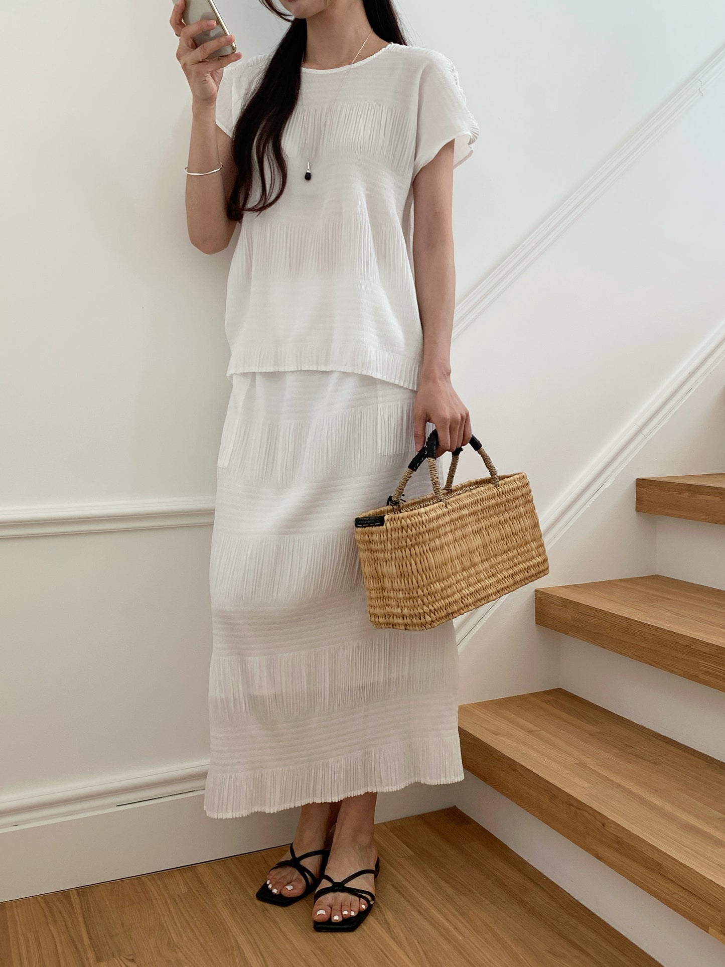 Pleated Texture Maxi Skirt