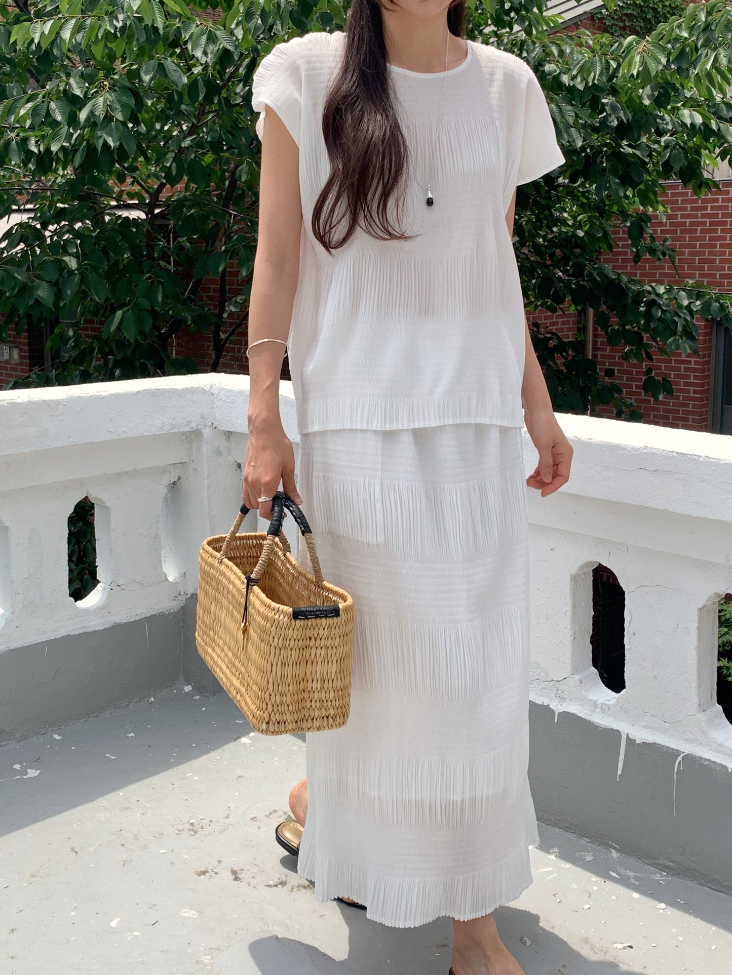 Pleated Texture Maxi Skirt