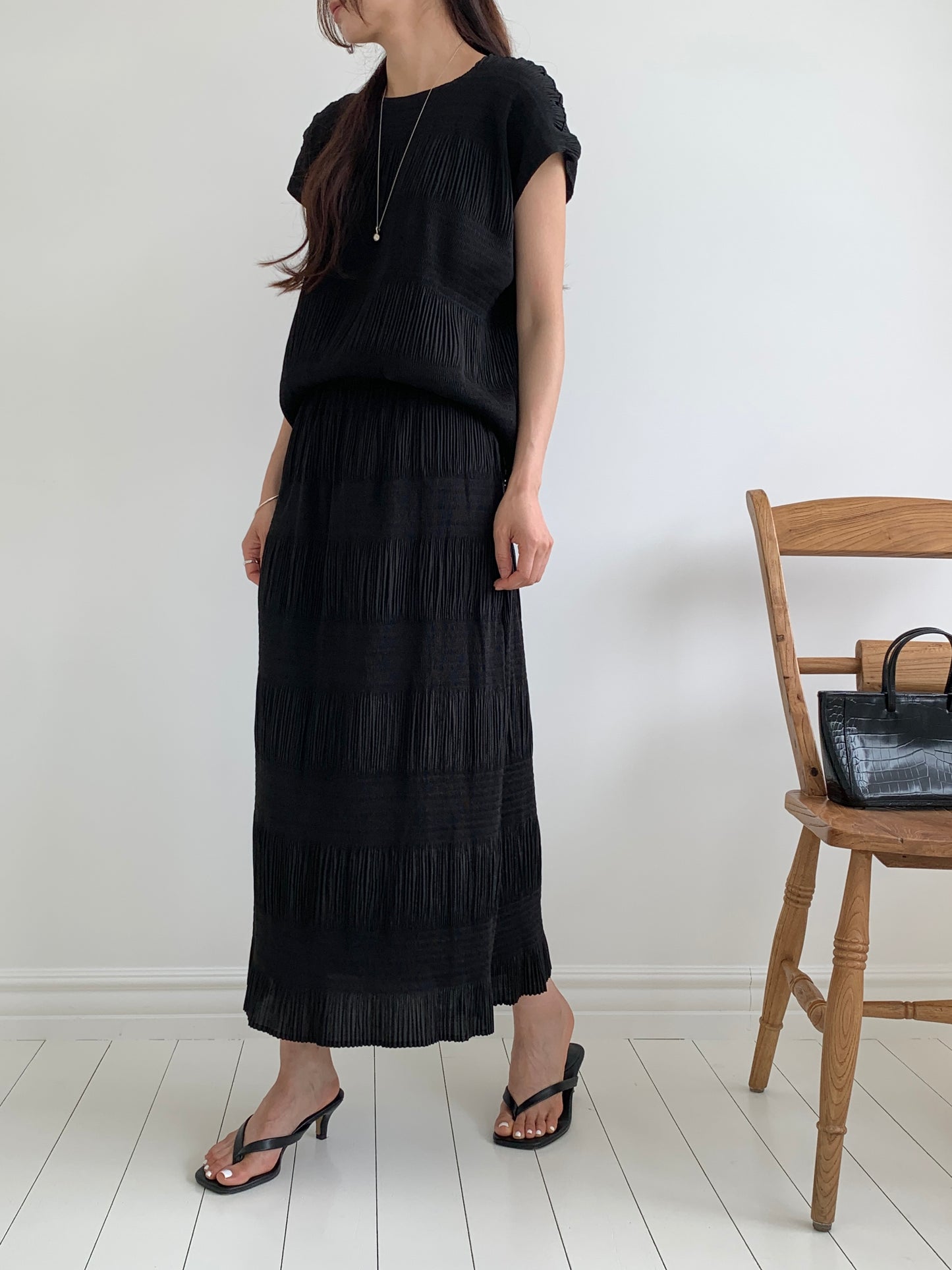 Pleated Texture Maxi Skirt