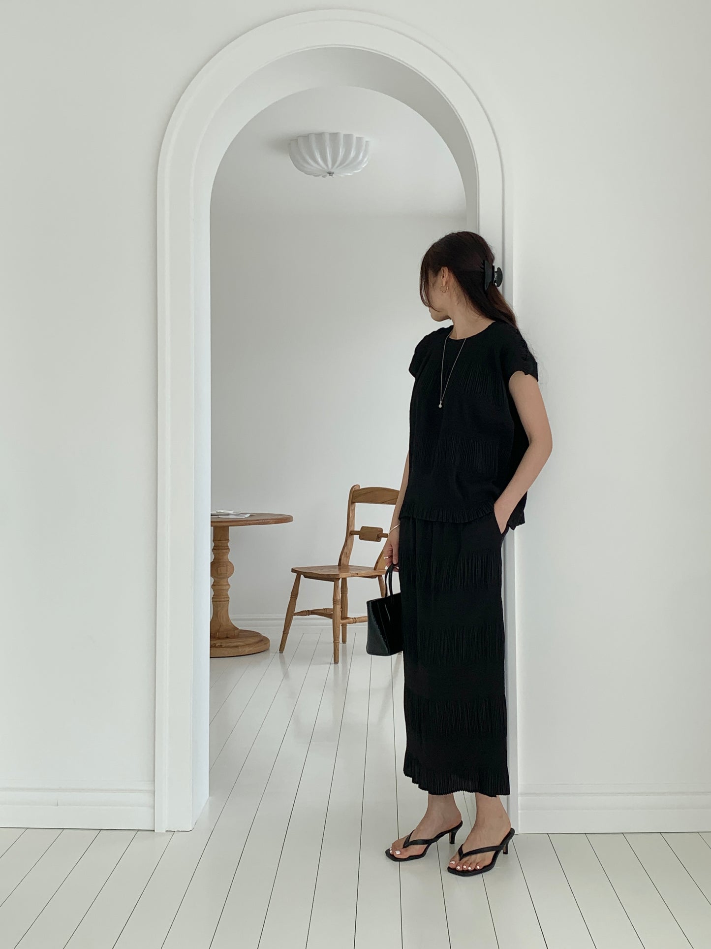 Pleated Texture Maxi Skirt