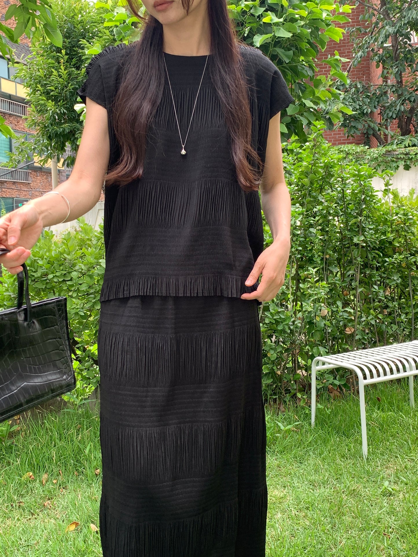 Pleated Texture Maxi Skirt