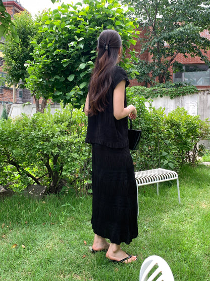 Pleated Texture Maxi Skirt