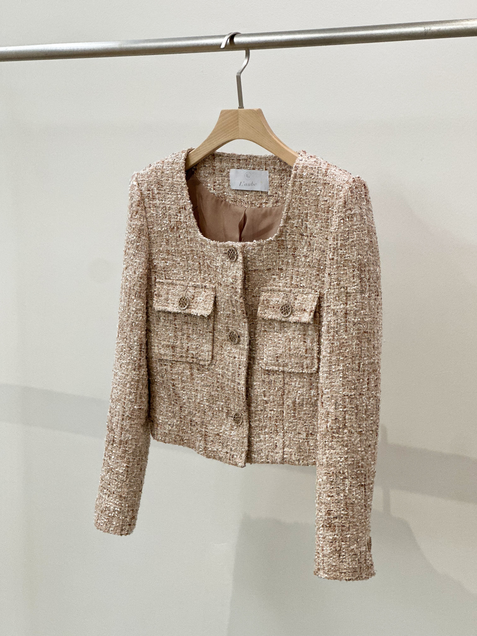 L’Or tweed jacket ロル　L'AUBE BLANC かじまり Fringe tweed Jacket – L'AUBE BLANC