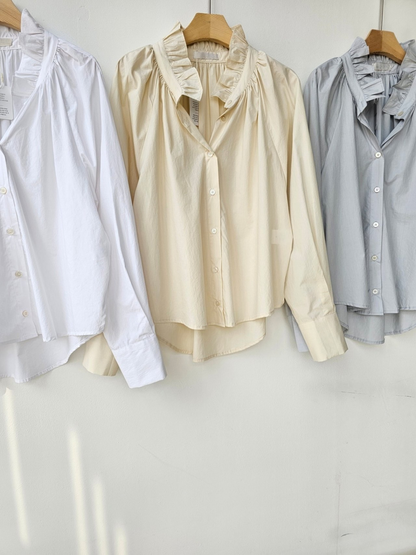 Bio-Washed Ruffle Collar Blouse