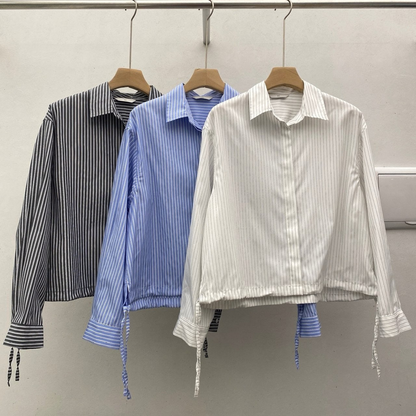 Stripe Drawstring Hem Shirt