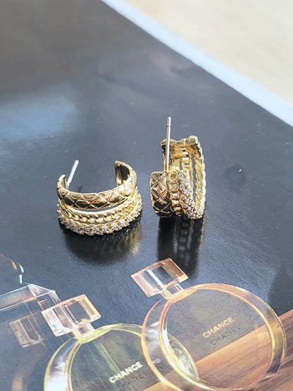 Quilted Chain Hoop Earrings - Sterling Silver 925