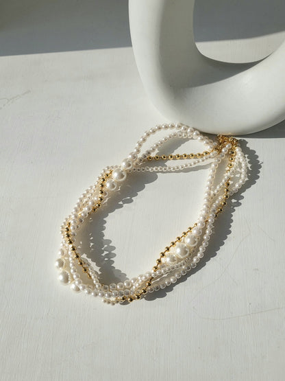 Layered Pearl & Gold Bead Necklace