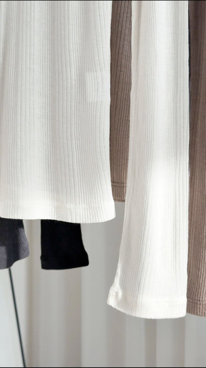 Wool Modal Ribbed Long Sleeve Top